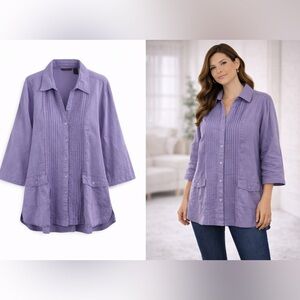 Lavender Linen button-up Blouse | Relaxed Everyday Style | Plus 3X